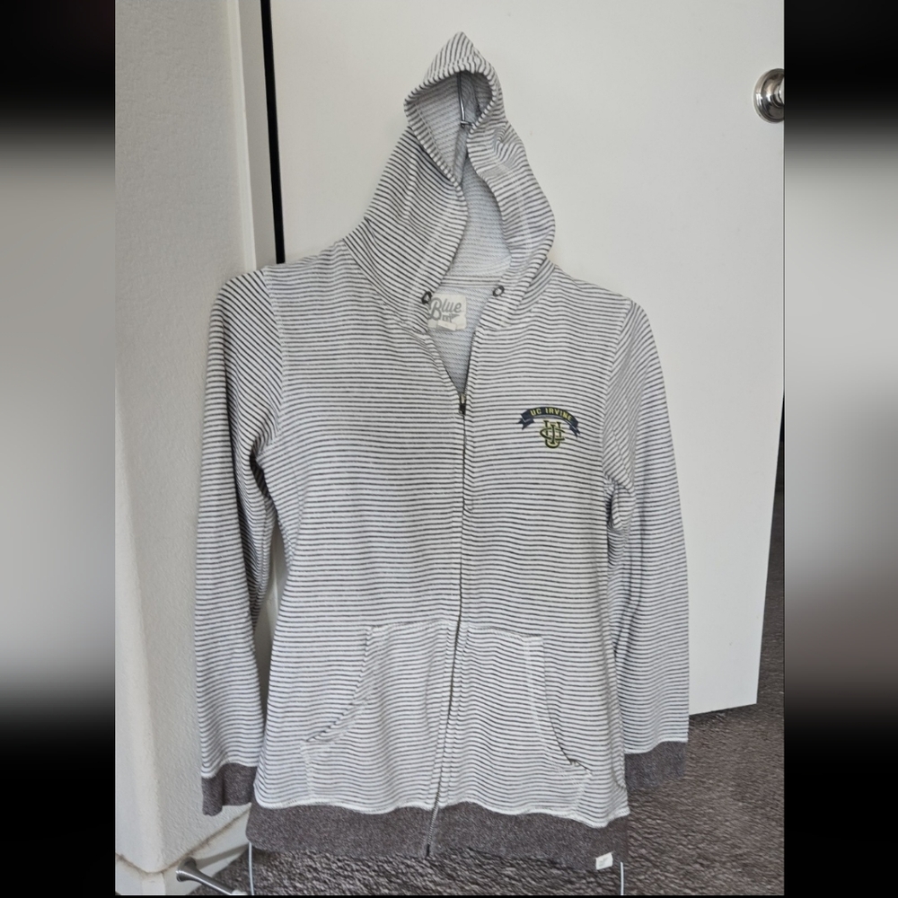 Blue 84 Gray and White Striped Hoodie